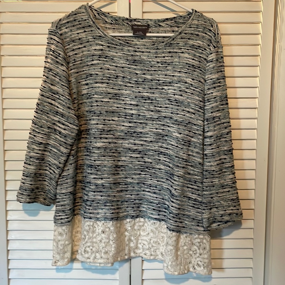 Van Heusen blue cream lace blouse